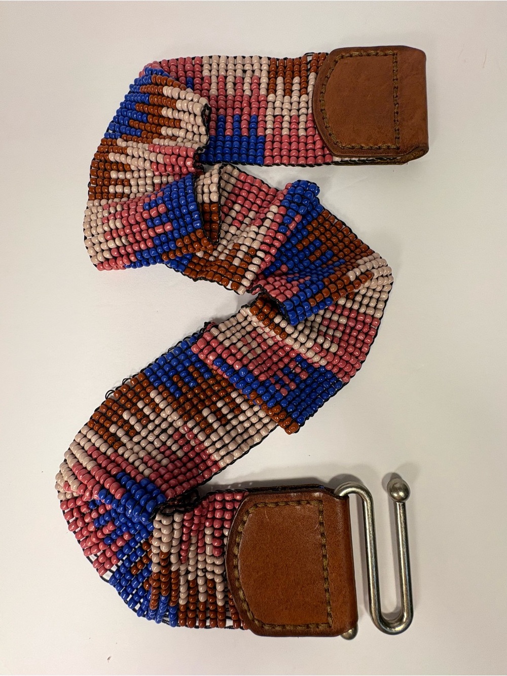 Fossil Beaded Belt with Blue, Pink, and Brown Accents